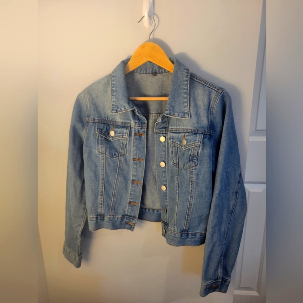 Andy and Natalie cropped oversized denim jacket